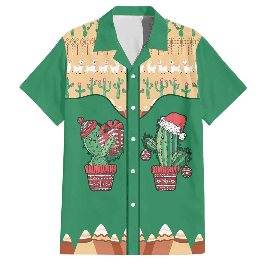 Western Yoke Family Matching Short Sleeve Bodycon Dress and Hawaiian Shirt Cactus Christmas Cute Style - Wonder Print Shop