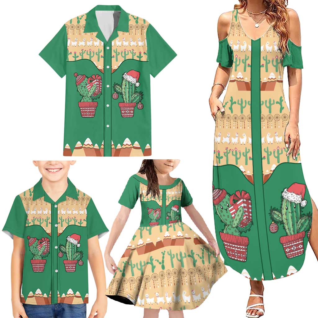 Western Yoke Family Matching Summer Maxi Dress and Hawaiian Shirt Cactus Christmas Cute Style - Wonder Print Shop