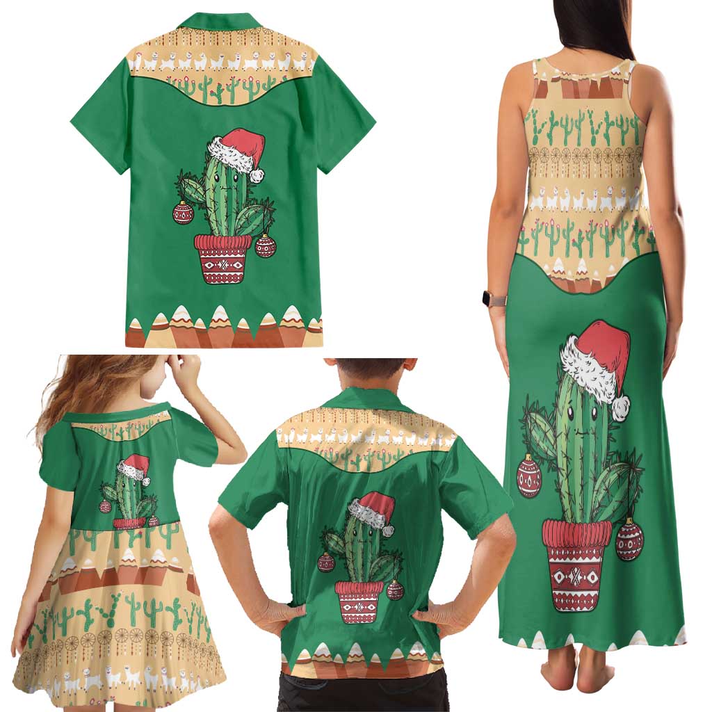 Western Yoke Family Matching Tank Maxi Dress and Hawaiian Shirt Cactus Christmas Cute Style - Wonder Print Shop