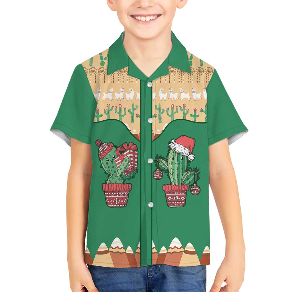 Western Yoke Family Matching Tank Maxi Dress and Hawaiian Shirt Cactus Christmas Cute Style - Wonder Print Shop