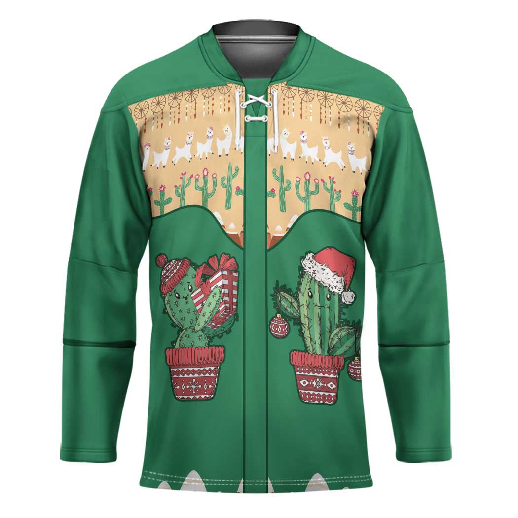 Western Yoke Hockey Jersey Cactus Christmas Cute Style - Wonder Print Shop