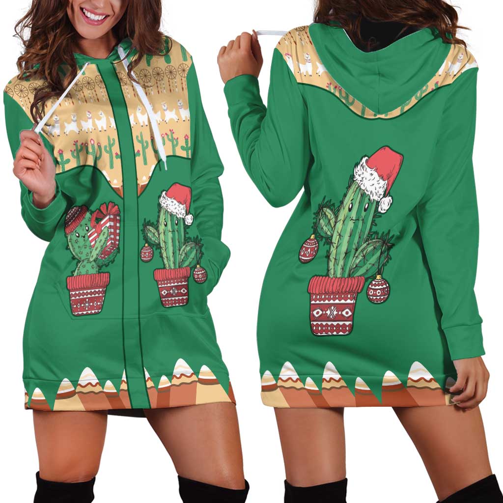 Western Yoke Hoodie Dress Cactus Christmas Cute Style - Wonder Print Shop