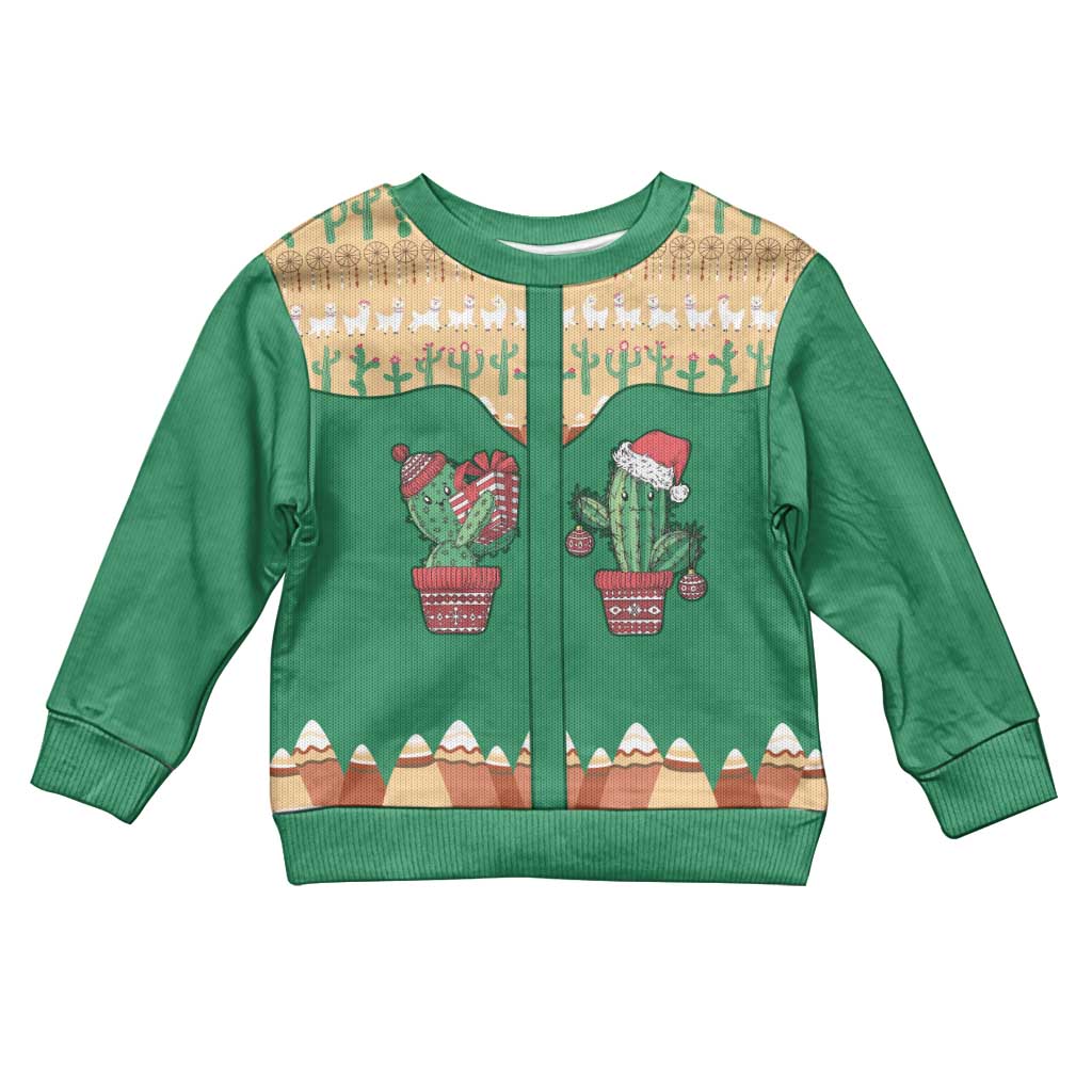 Western Yoke Kid Ugly Christmas Sweater Cactus Christmas Cute Style - Wonder Print Shop