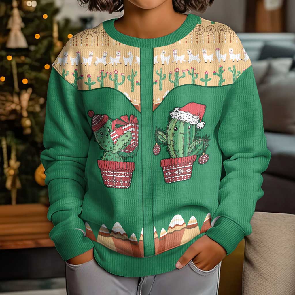 Western Yoke Kid Ugly Christmas Sweater Cactus Christmas Cute Style - Wonder Print Shop