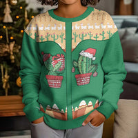 Western Yoke Kid Ugly Christmas Sweater Cactus Christmas Cute Style - Wonder Print Shop