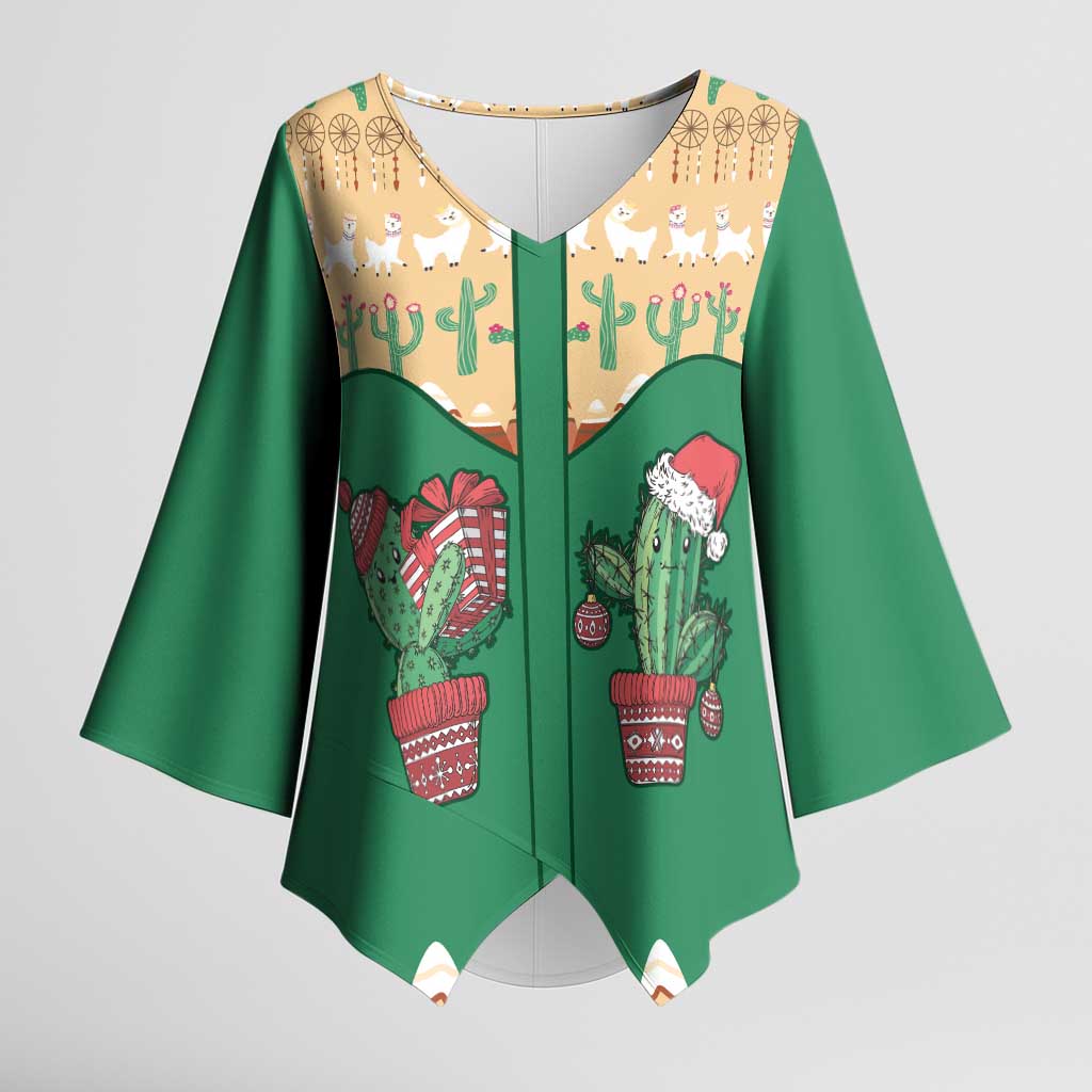 Western Yoke Kimono Sleeve Blouse Cactus Christmas Cute Style - Wonder Print Shop