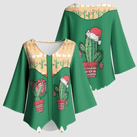 Western Yoke Kimono Sleeve Blouse Cactus Christmas Cute Style - Wonder Print Shop