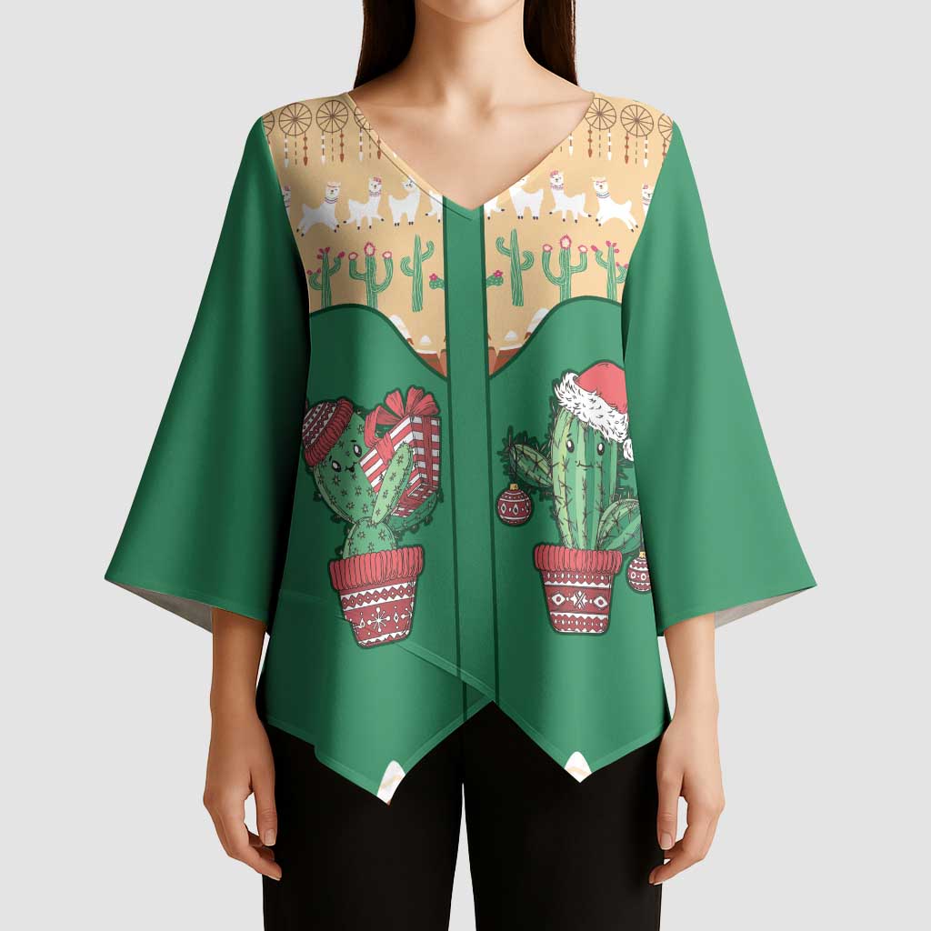 Western Yoke Kimono Sleeve Blouse Cactus Christmas Cute Style - Wonder Print Shop