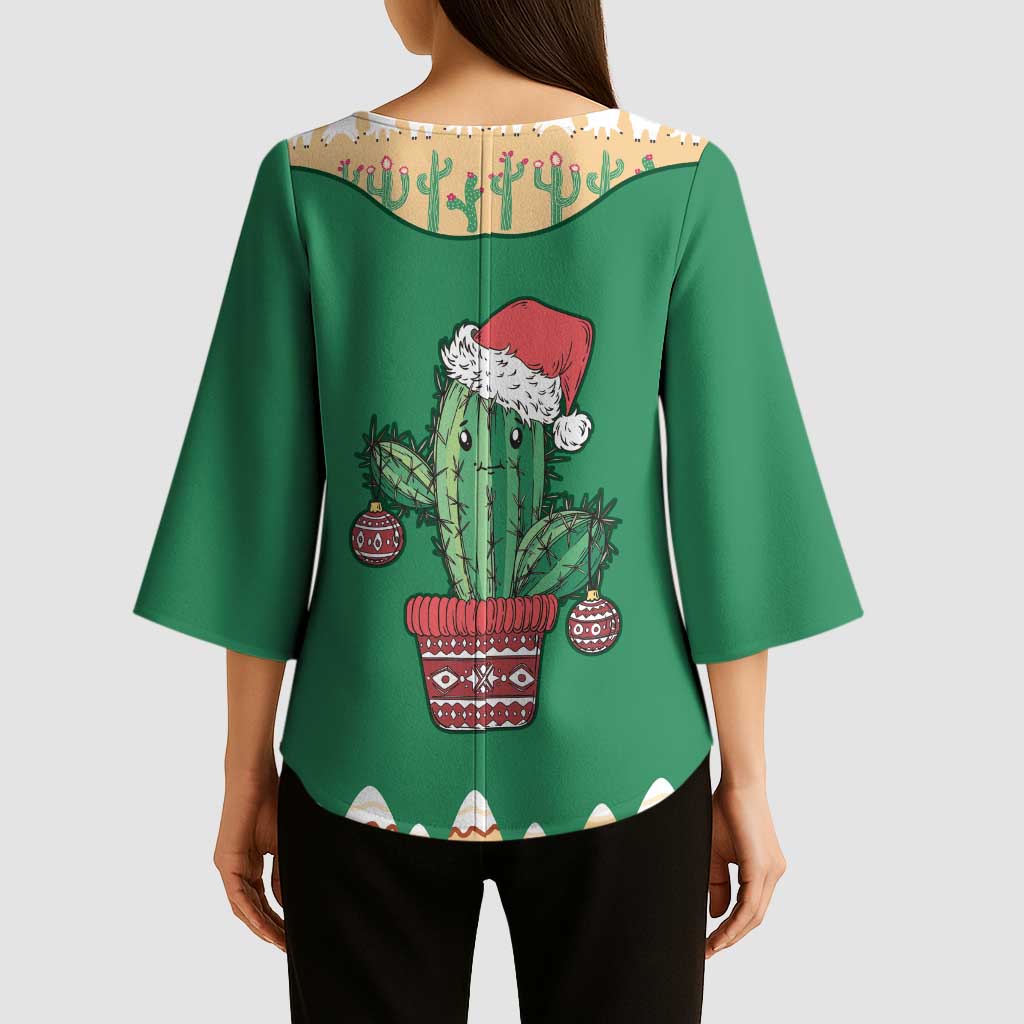 Western Yoke Kimono Sleeve Blouse Cactus Christmas Cute Style - Wonder Print Shop