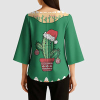 Western Yoke Kimono Sleeve Blouse Cactus Christmas Cute Style - Wonder Print Shop