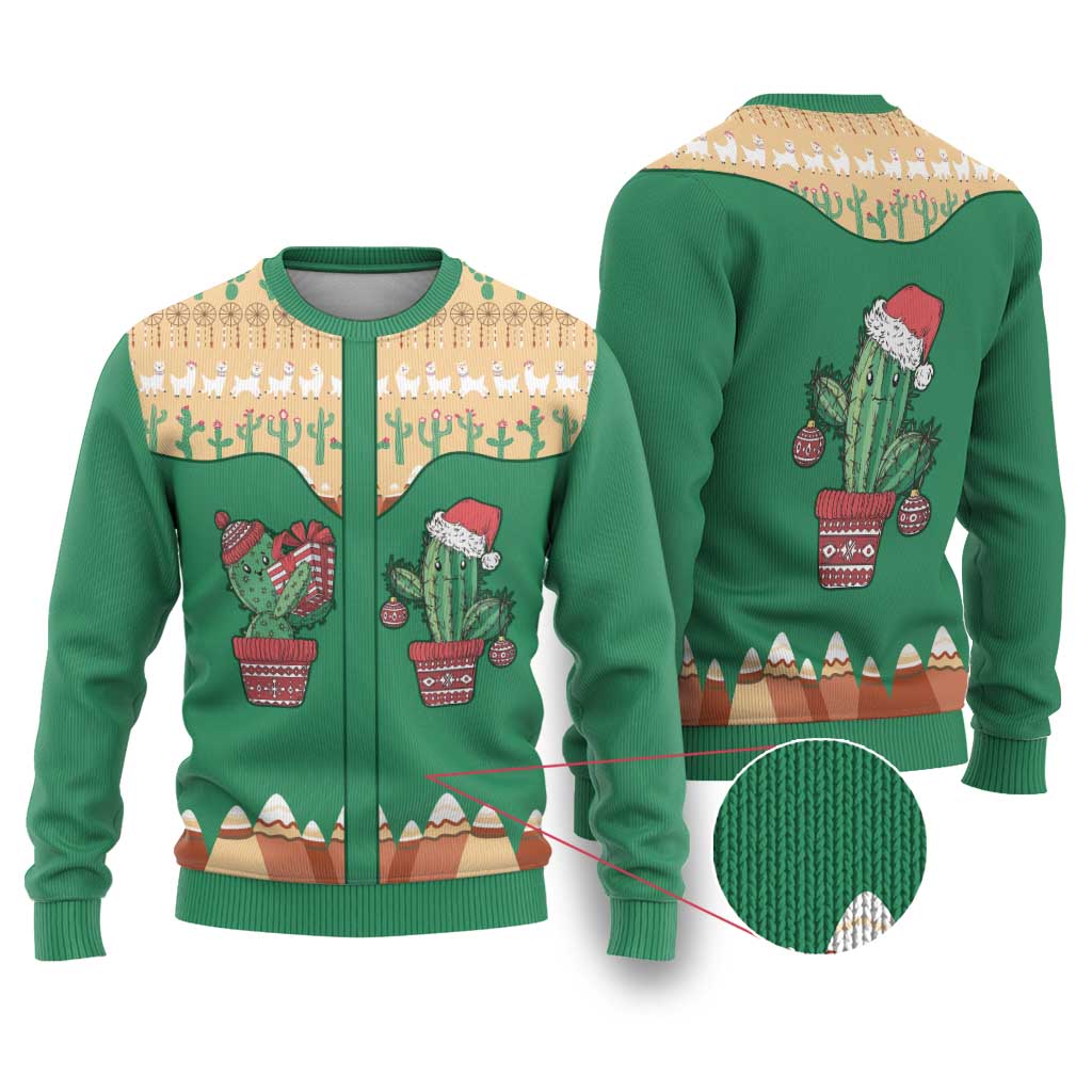 Western Yoke Ugly Christmas Sweater Cactus Christmas Cute Style - Wonder Print Shop