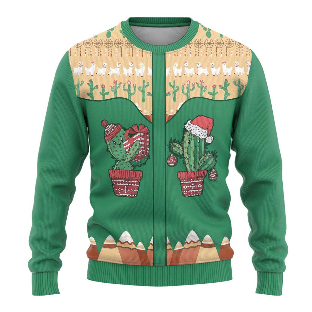 Western Yoke Ugly Christmas Sweater Cactus Christmas Cute Style - Wonder Print Shop