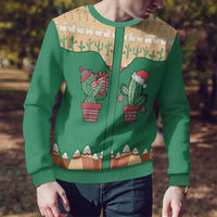 Western Yoke Ugly Christmas Sweater Cactus Christmas Cute Style - Wonder Print Shop