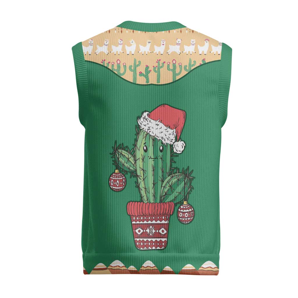 Western Yoke Christmas Knitted V-Neck Vest Cactus Christmas Cute Style - Wonder Print Shop