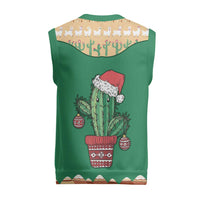 Western Yoke Christmas Knitted V-Neck Vest Cactus Christmas Cute Style - Wonder Print Shop