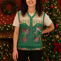 Western Yoke Christmas Knitted V-Neck Vest Cactus Christmas Cute Style - Wonder Print Shop