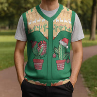 Western Yoke Christmas Knitted V-Neck Vest Cactus Christmas Cute Style - Wonder Print Shop