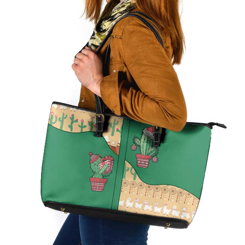 Western Yoke Leather Tote Bag Cactus Christmas Cute Style - Wonder Print Shop