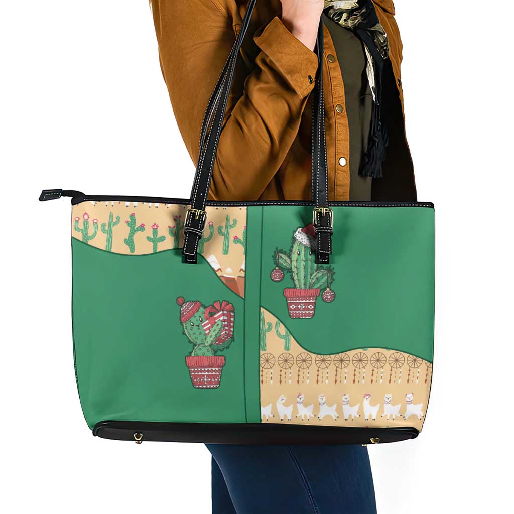 Western Yoke Leather Tote Bag Cactus Christmas Cute Style - Wonder Print Shop