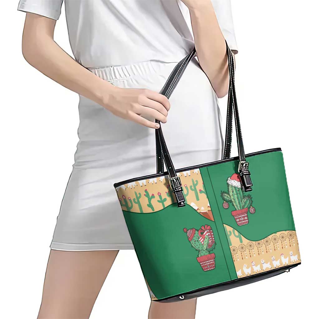 Western Yoke Leather Tote Bag Cactus Christmas Cute Style - Wonder Print Shop