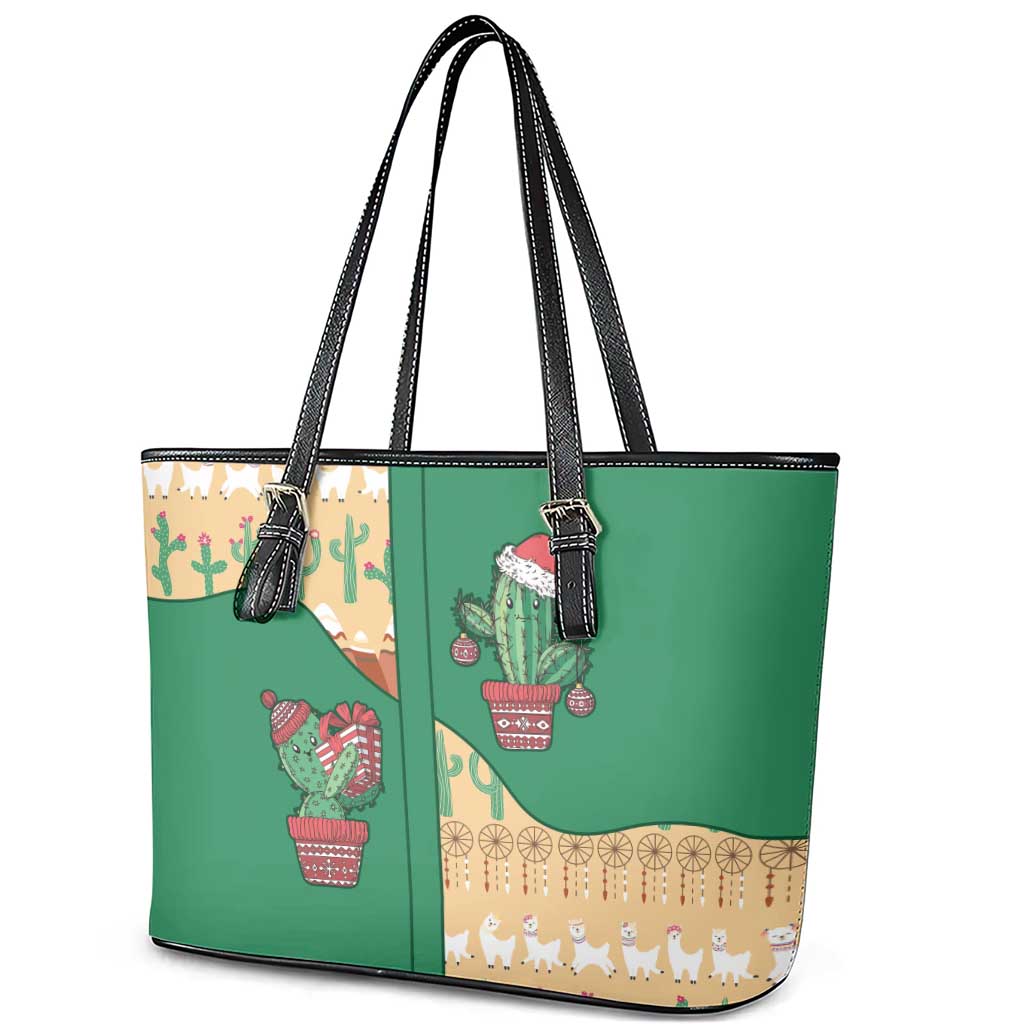 Western Yoke Leather Tote Bag Cactus Christmas Cute Style - Wonder Print Shop