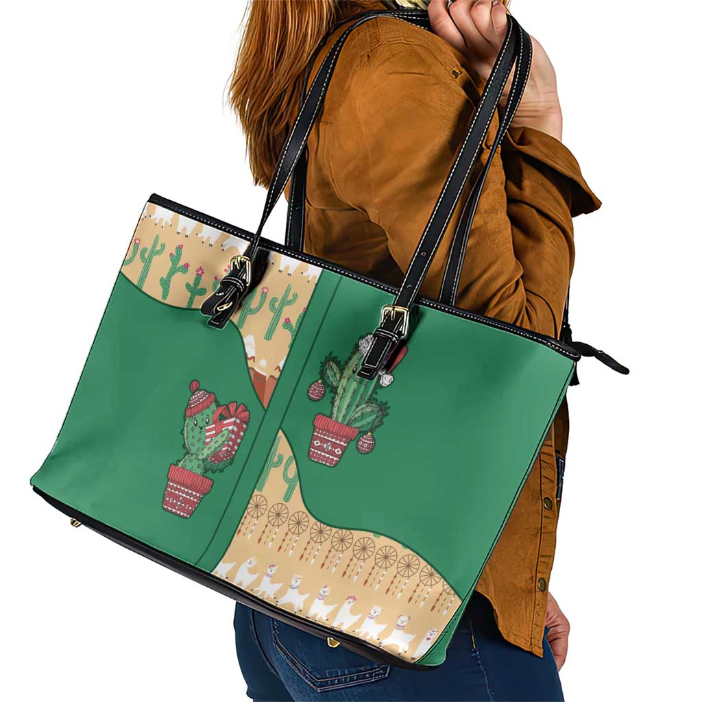 Western Yoke Leather Tote Bag Cactus Christmas Cute Style - Wonder Print Shop