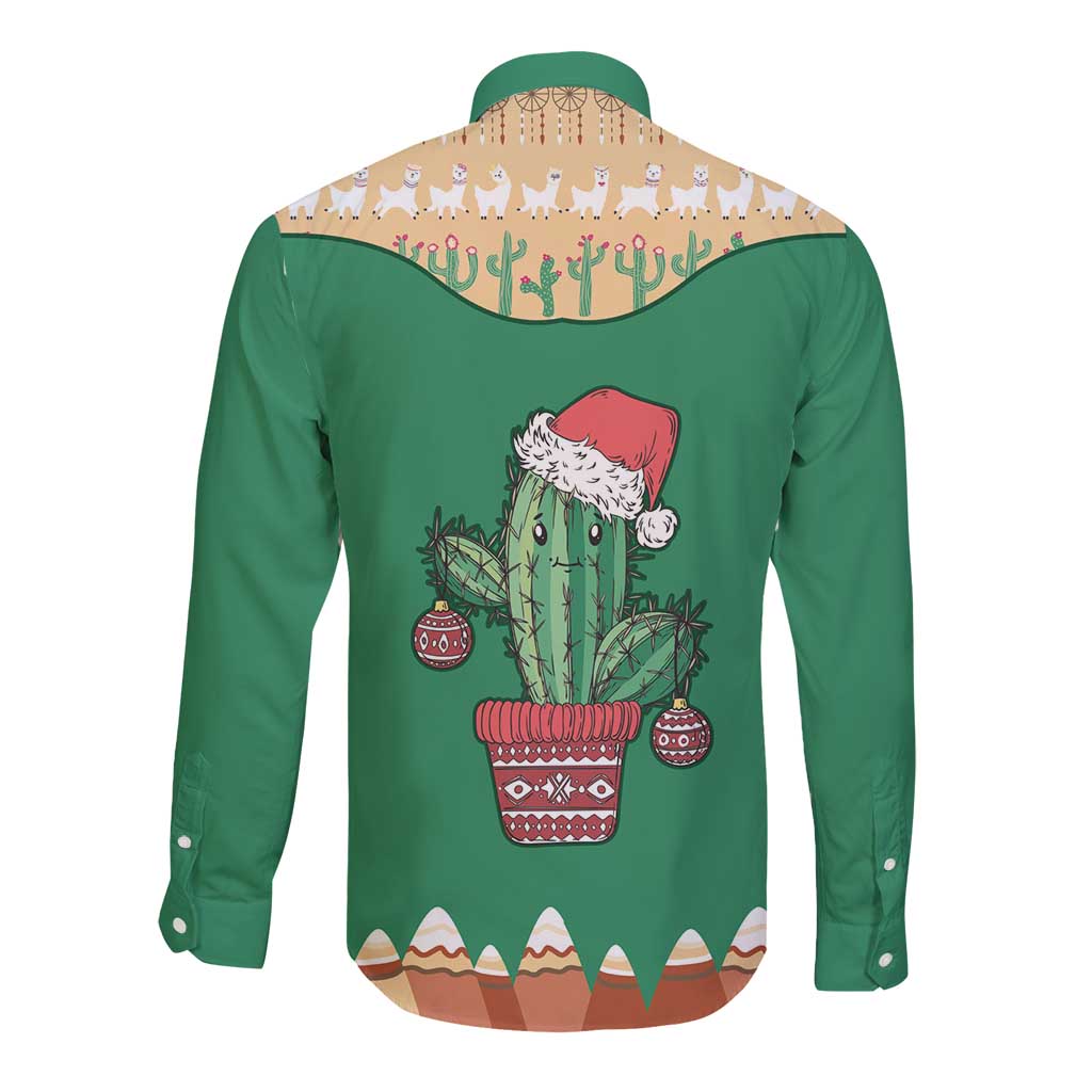 Western Yoke Long Sleeve Button Shirt Cactus Christmas Cute Style - Wonder Print Shop