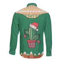 Western Yoke Long Sleeve Button Shirt Cactus Christmas Cute Style - Wonder Print Shop