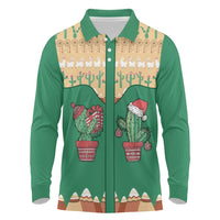 Western Yoke Long Sleeve Polo Shirt Cactus Christmas Cute Style - Wonder Print Shop
