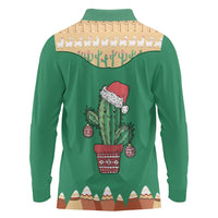 Western Yoke Long Sleeve Polo Shirt Cactus Christmas Cute Style - Wonder Print Shop