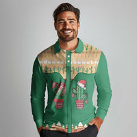 Western Yoke Long Sleeve Polo Shirt Cactus Christmas Cute Style - Wonder Print Shop
