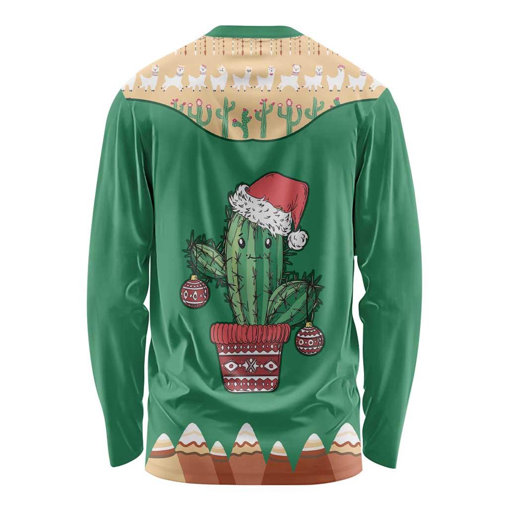 Western Yoke Long Sleeve Shirt Cactus Christmas Cute Style - Wonder Print Shop