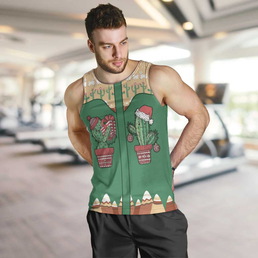 Western Yoke Men Tank Top Cactus Christmas Cute Style - Wonder Print Shop