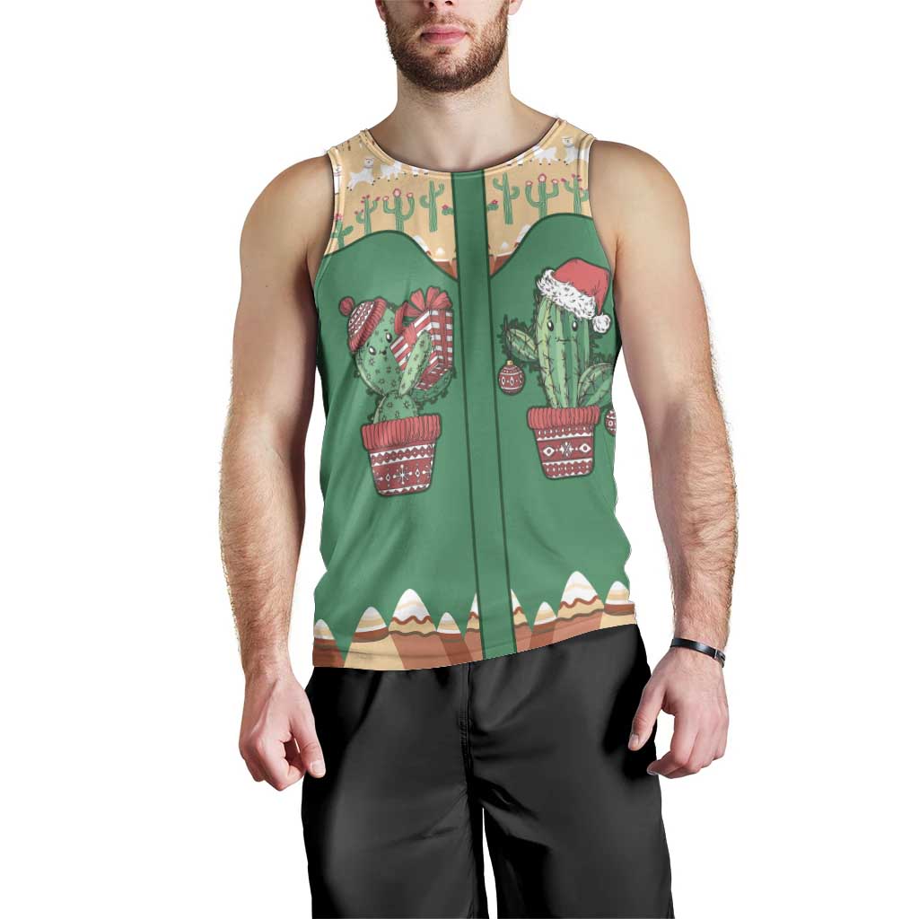 Western Yoke Men Tank Top Cactus Christmas Cute Style - Wonder Print Shop