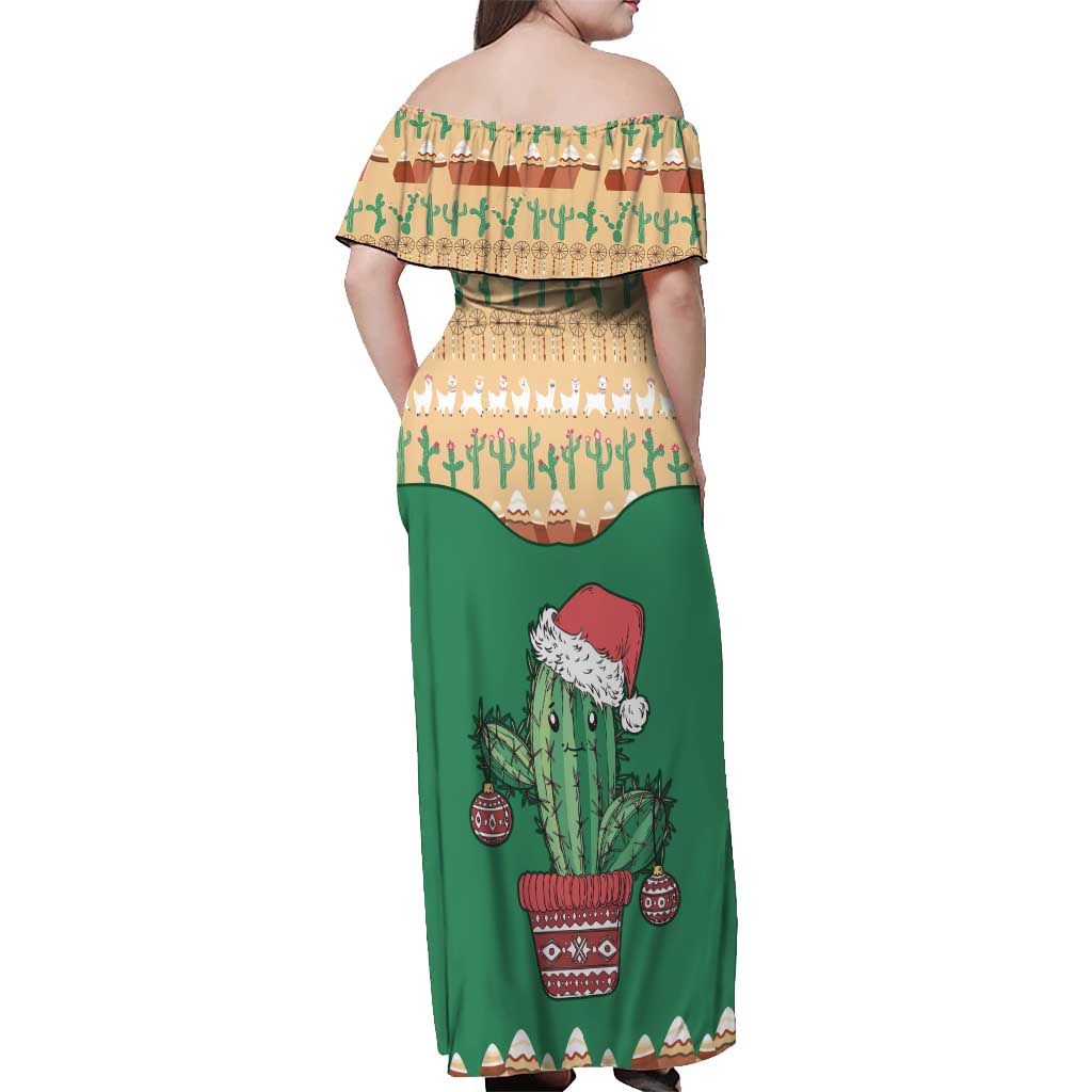 Western Yoke Off Shoulder Maxi Dress Cactus Christmas Cute Style - Wonder Print Shop