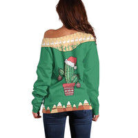 Western Yoke Off Shoulder Sweater Cactus Christmas Cute Style - Wonder Print Shop