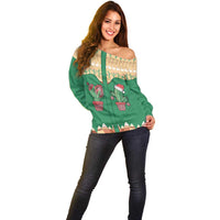 Western Yoke Off Shoulder Sweater Cactus Christmas Cute Style - Wonder Print Shop