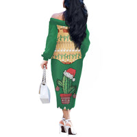Western Yoke Off The Shoulder Long Sleeve Dress Cactus Christmas Cute Style - Wonder Print Shop