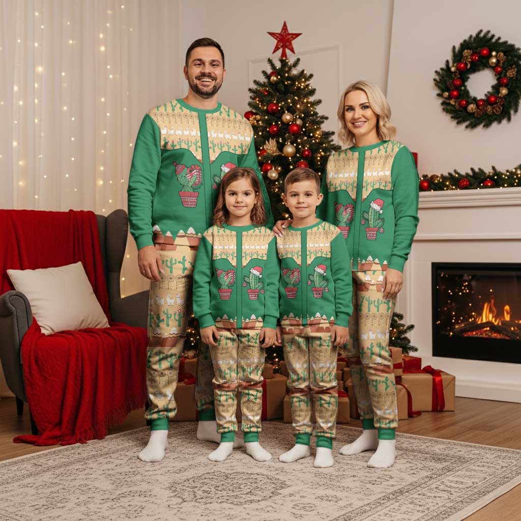 Western Yoke Christmas Pajama Set Cactus Christmas Cute Style - Wonder Print Shop