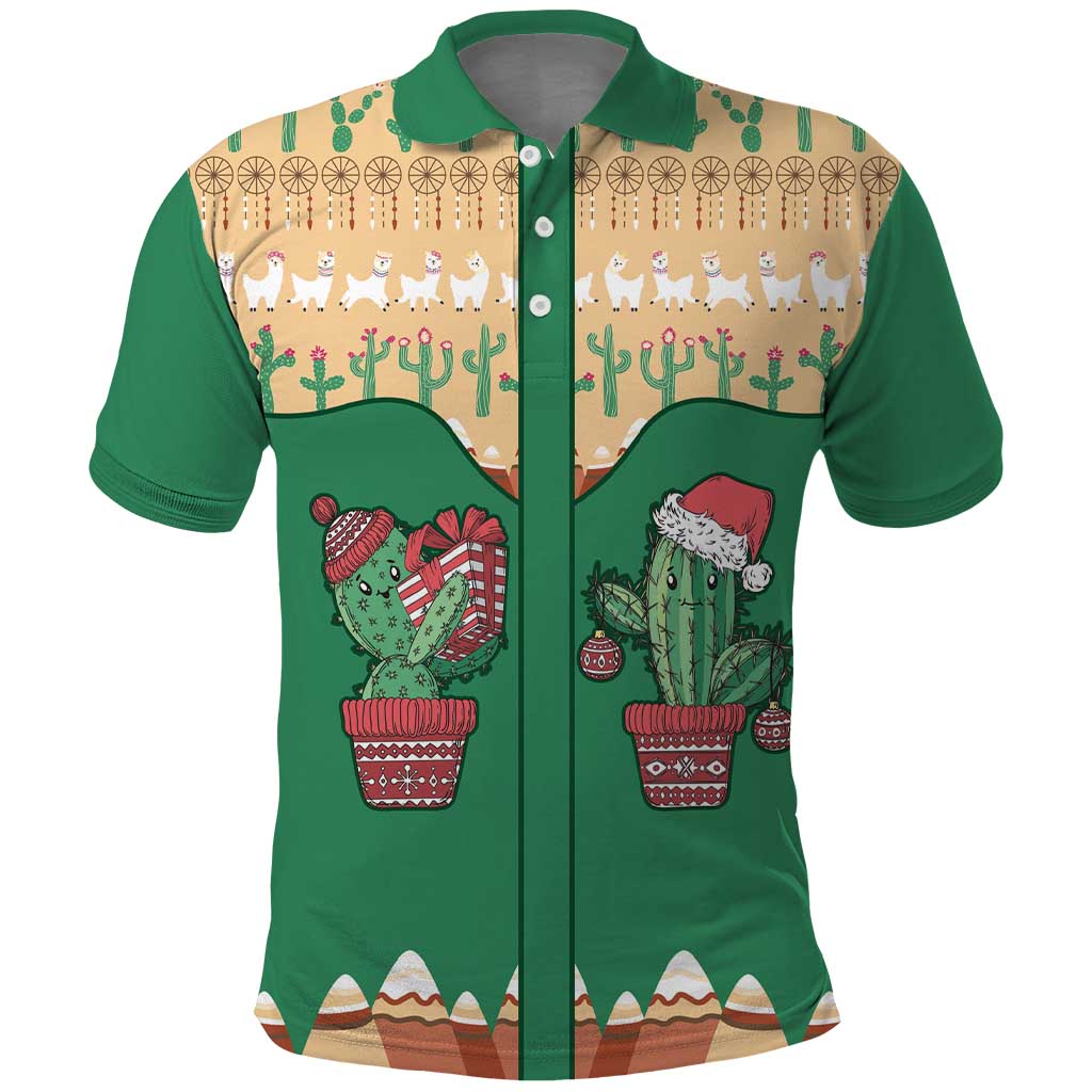 Western Yoke Polo Shirt Cactus Christmas Cute Style - Wonder Print Shop