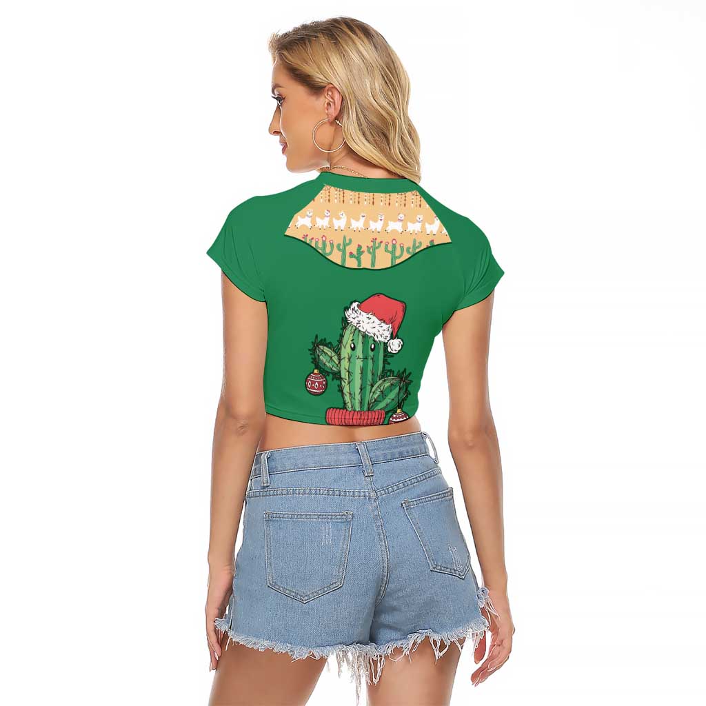 Western Yoke Raglan Cropped T Shirt Cactus Christmas Cute Style - Wonder Print Shop