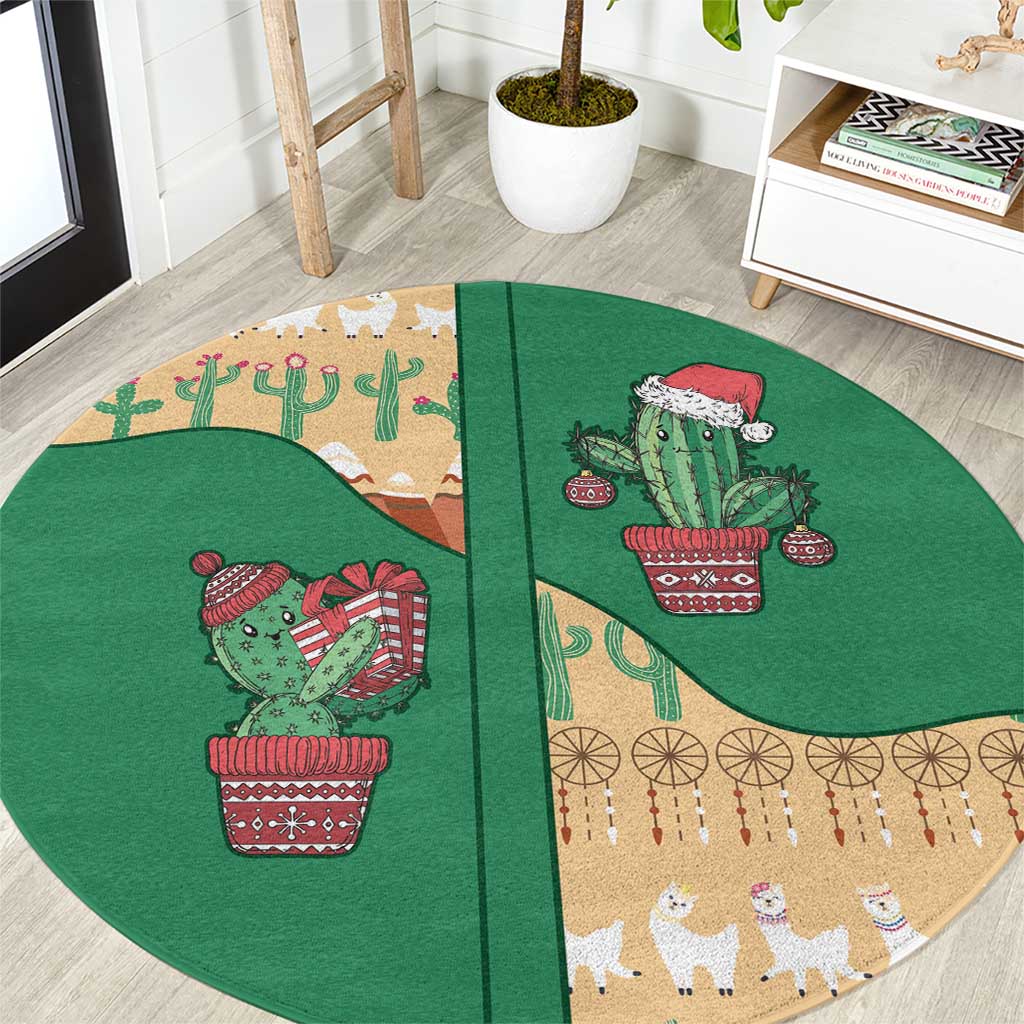 Western Yoke Round Carpet Cactus Christmas Cute Style - Wonder Print Shop
