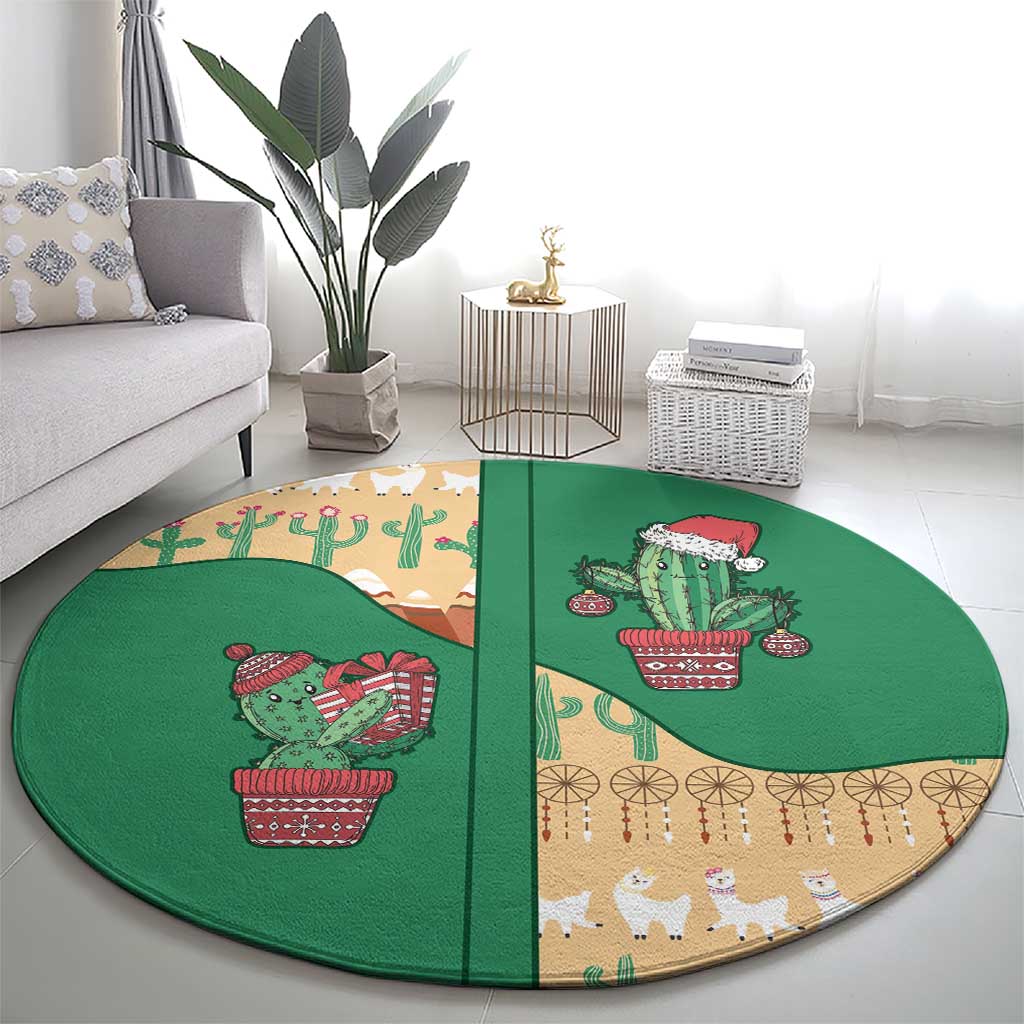 Western Yoke Round Carpet Cactus Christmas Cute Style - Wonder Print Shop