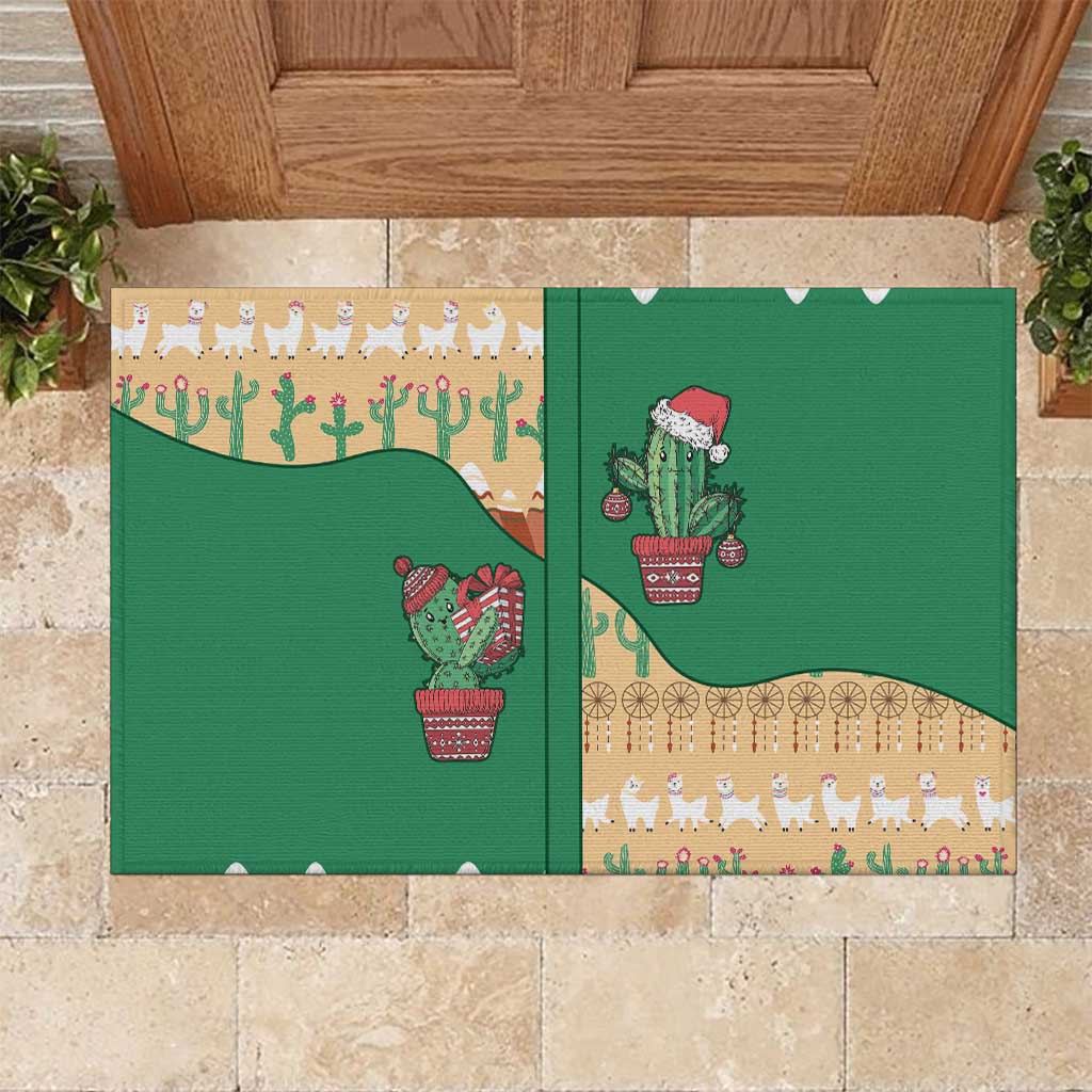 Western Yoke Rubber Doormat Cactus Christmas Cute Style - Wonder Print Shop