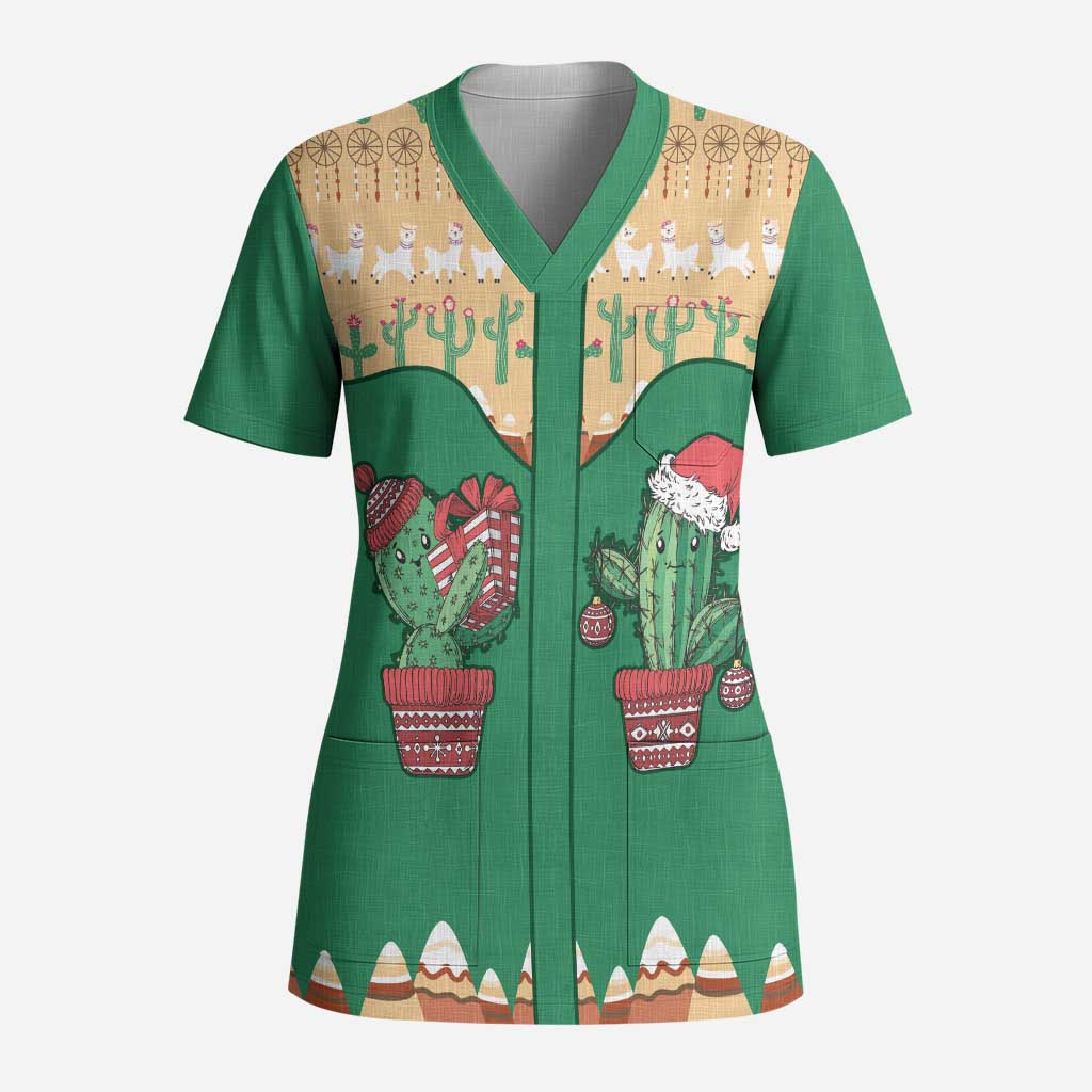 Western Yoke Scrub Top Cactus Christmas Cute Style - Wonder Print Shop