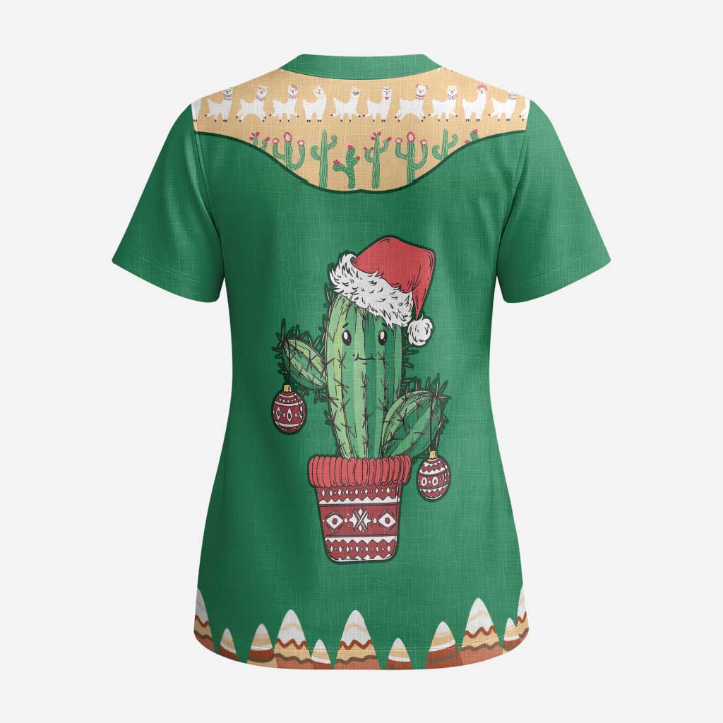 Western Yoke Scrub Top Cactus Christmas Cute Style - Wonder Print Shop
