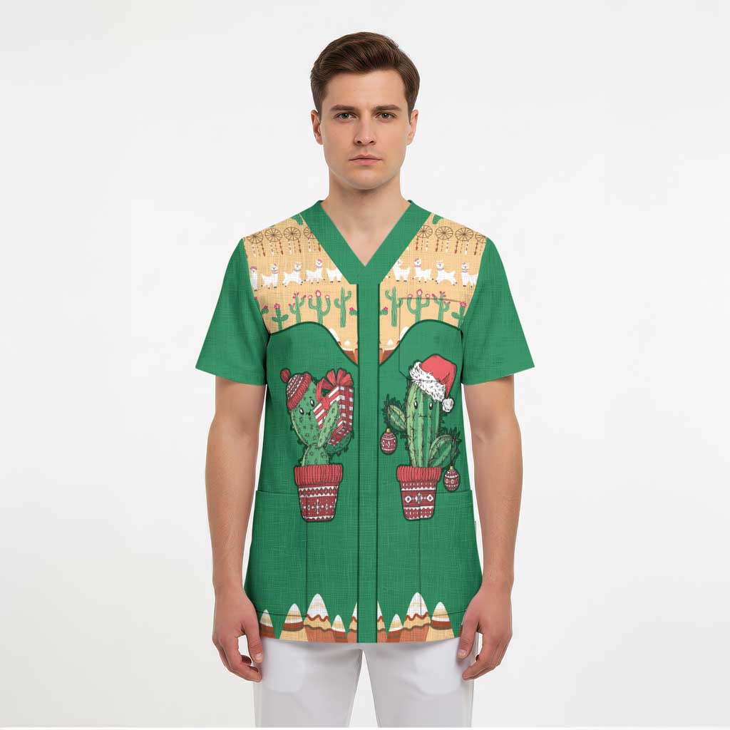 Western Yoke Scrub Top Cactus Christmas Cute Style - Wonder Print Shop