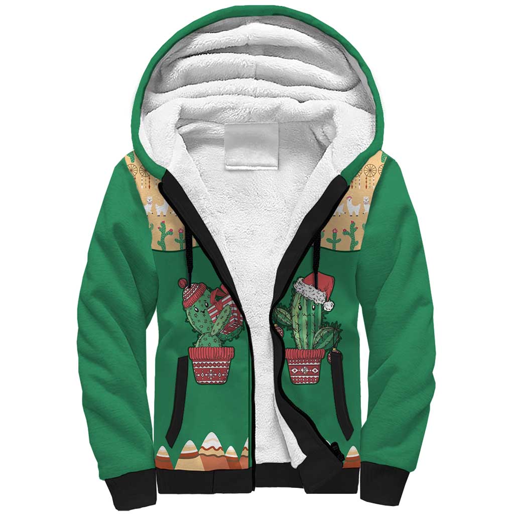 Western Yoke Sherpa Hoodie Cactus Christmas Cute Style - Wonder Print Shop