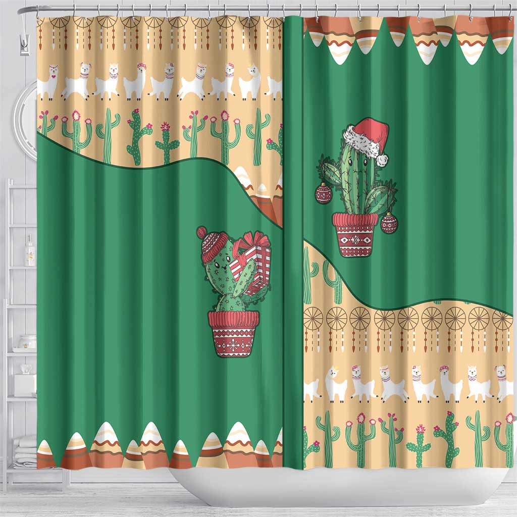 Western Yoke Shower Curtain Cactus Christmas Cute Style - Wonder Print Shop