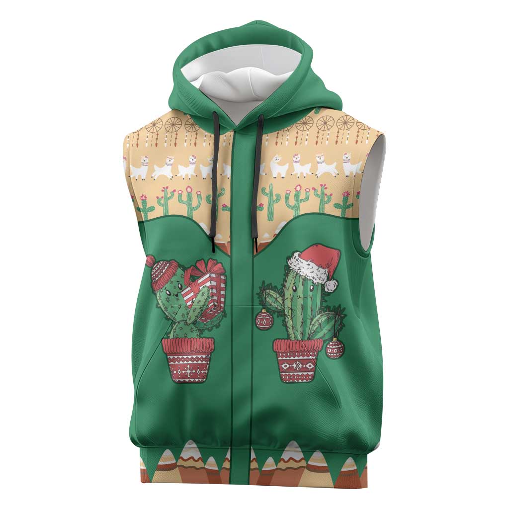 Western Yoke Sleeveless Hoodie Cactus Christmas Cute Style - Wonder Print Shop